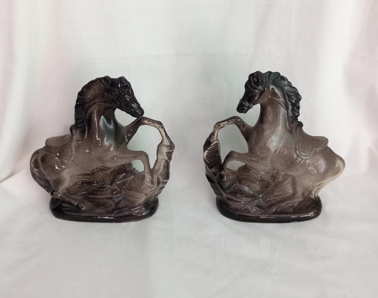 Mid Century pair of ceramic rearing horse statues