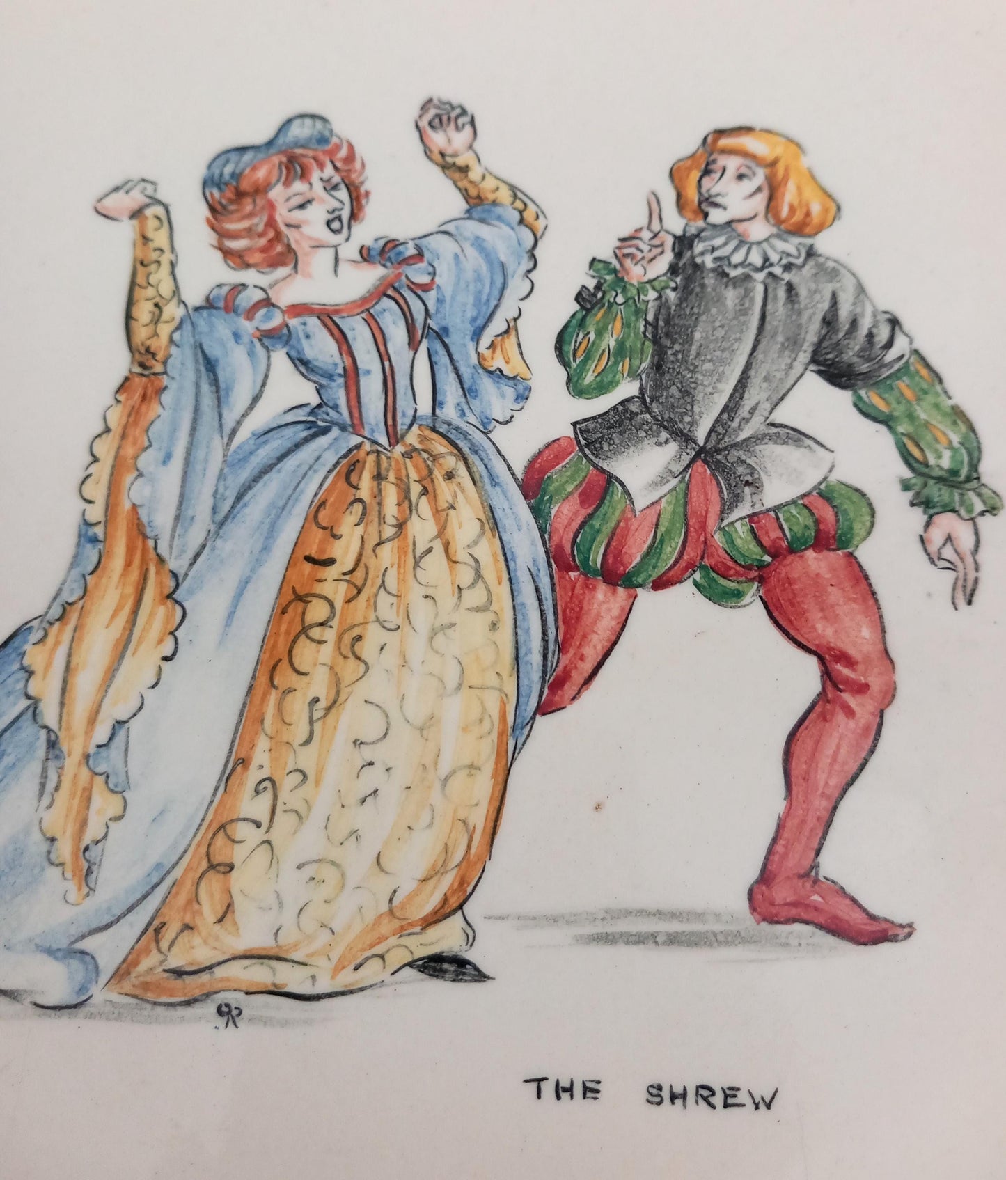 Vintage Pilkington hand painted Shakespeare ceramic tile 'The Shrew'