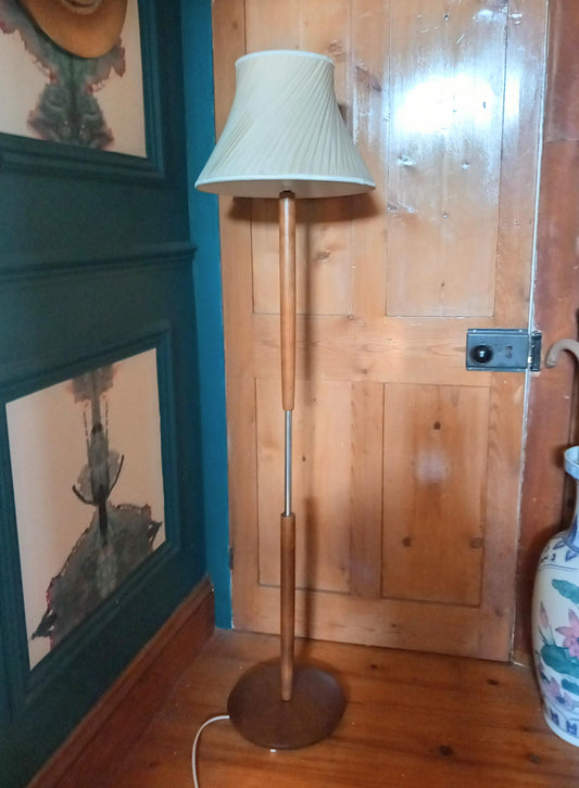 Mid century 1970s teak wood & chrome standard lamp PAT Tested
