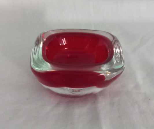 Mid Century Murano glass red & clear cased geode bowl