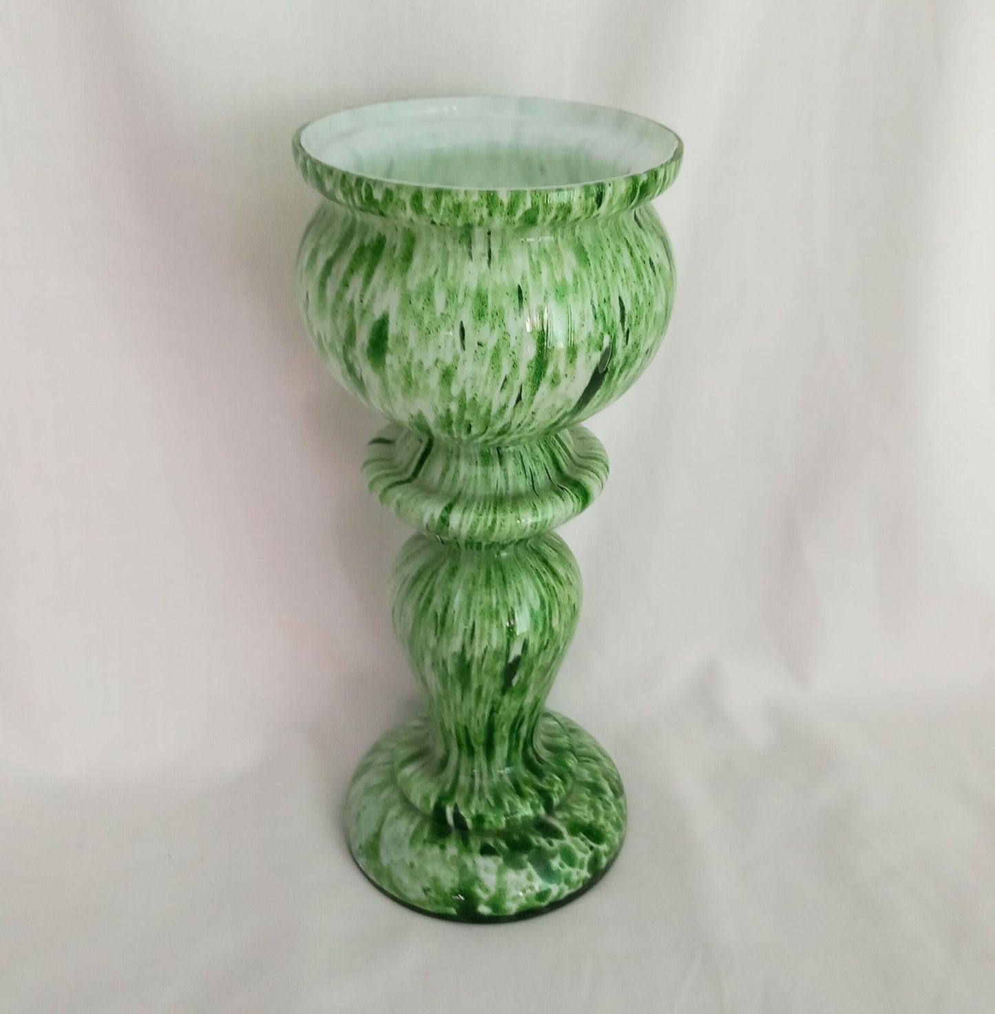 Art Deco Czech Franz Weltz green and white spatter glass vase