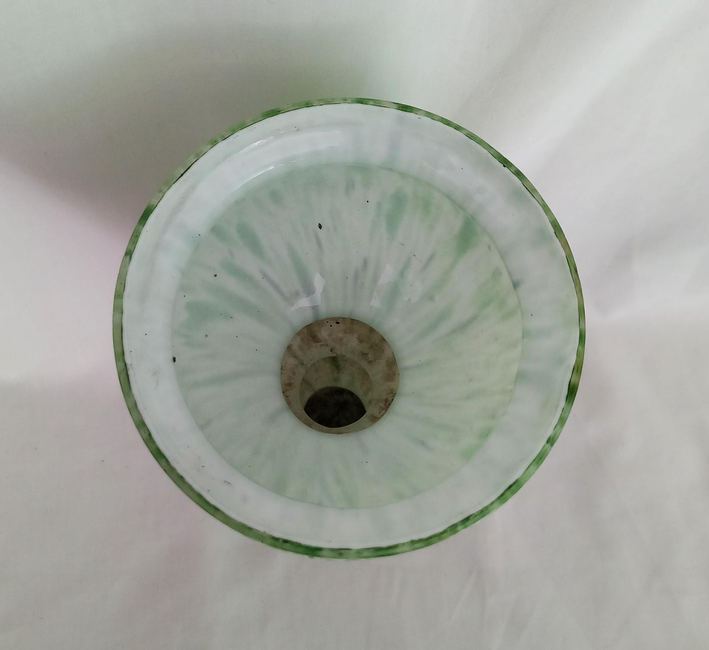 Art Deco Czech Franz Weltz green and white spatter glass vase