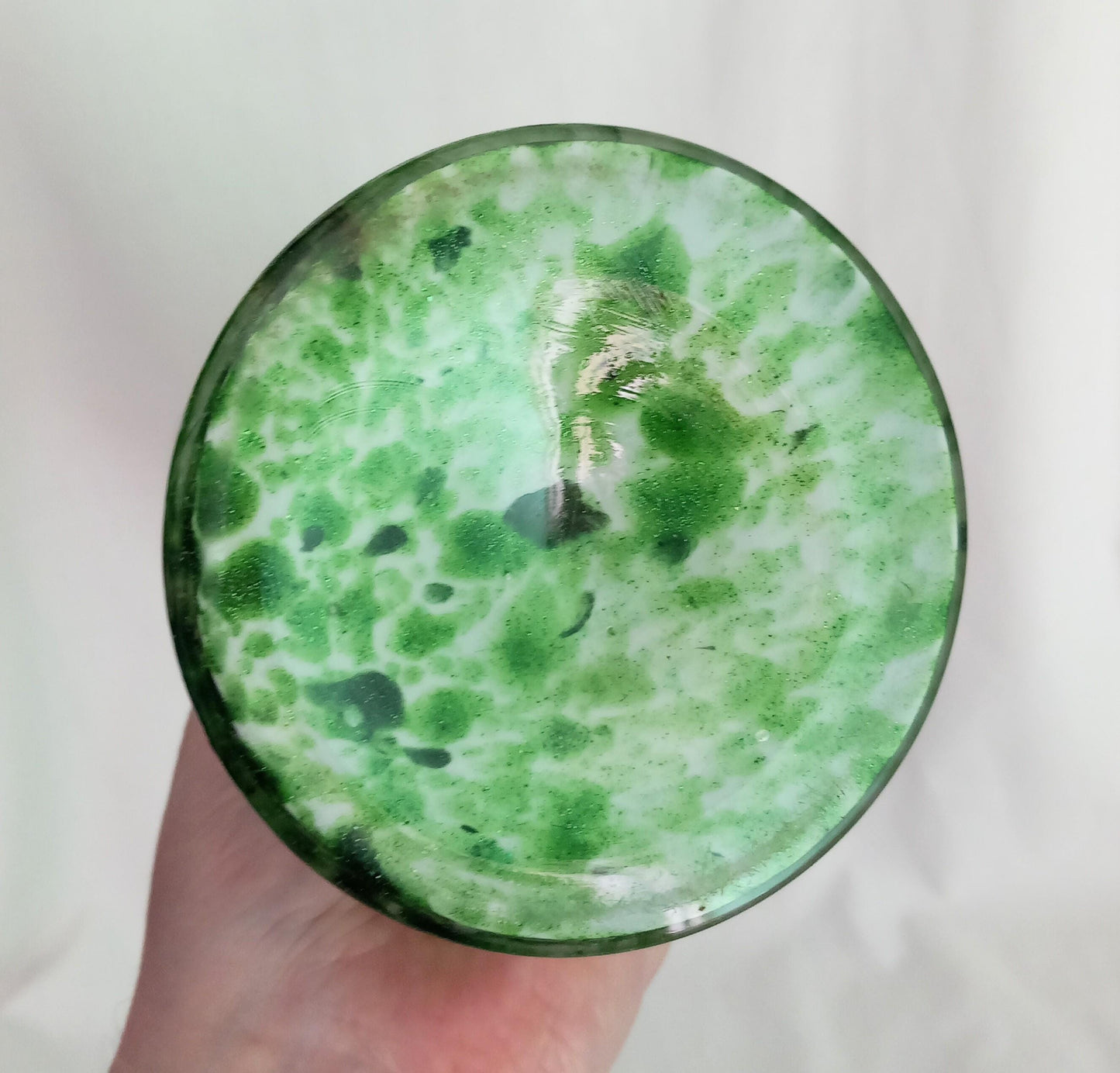 Art Deco Czech Franz Weltz green and white spatter glass vase