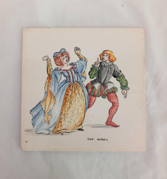 Vintage Pilkington hand painted Shakespeare ceramic tile 'The Shrew'