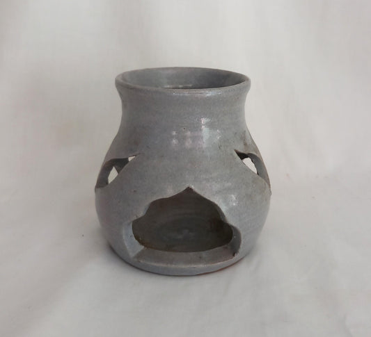 Late 20th century grey studio pottery incense burner signed RM