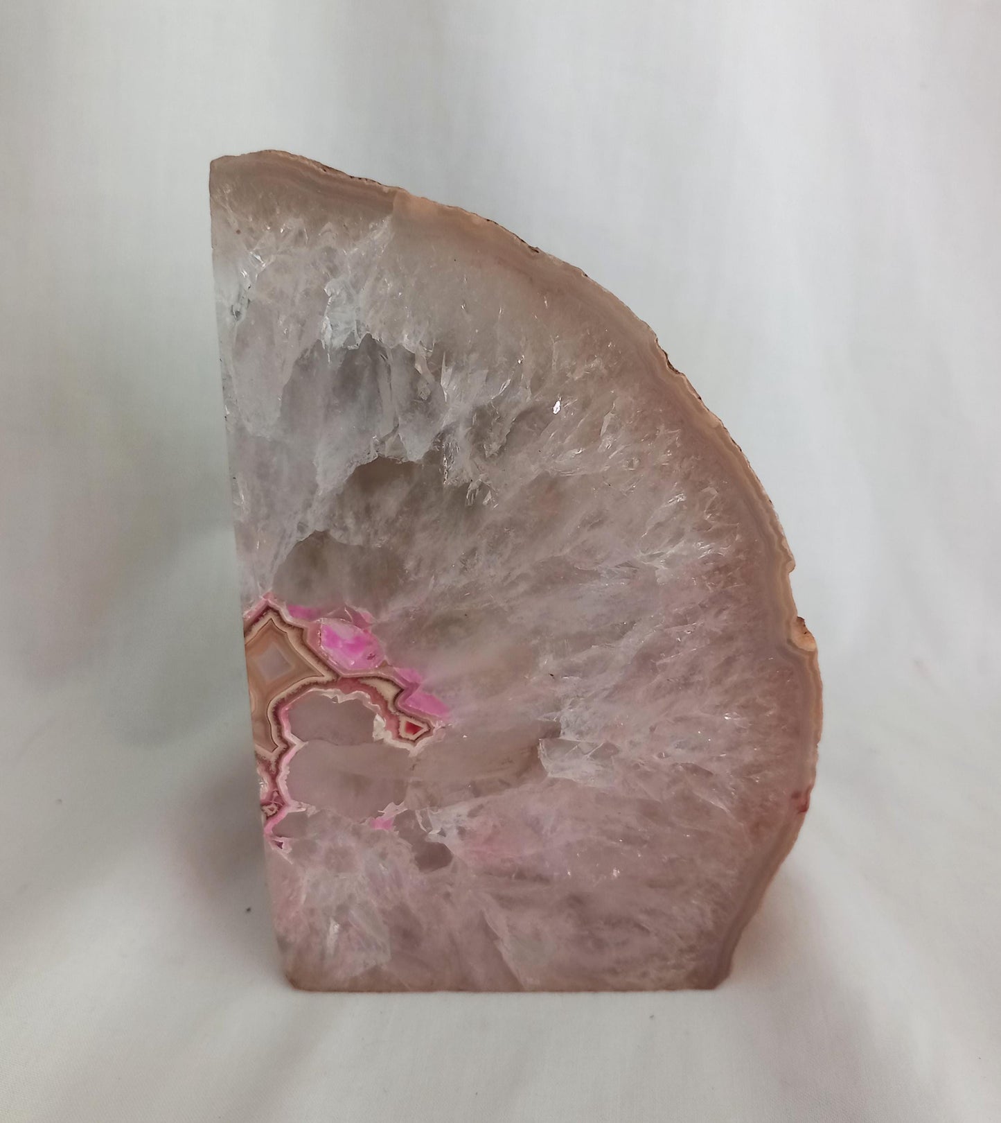 Pink and white quartz crystal stone bookend and tea light holder