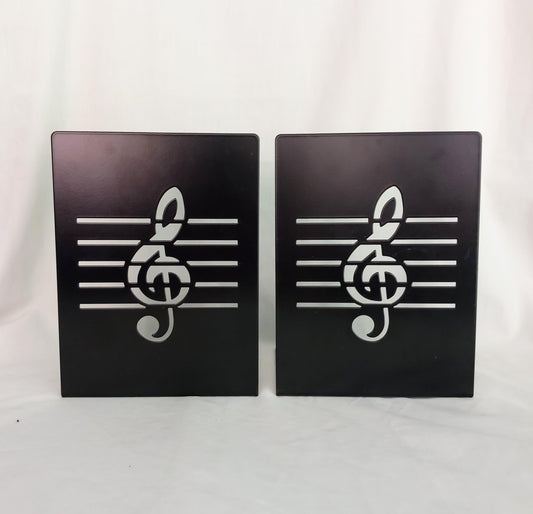 Pair of black metal musical note bookends