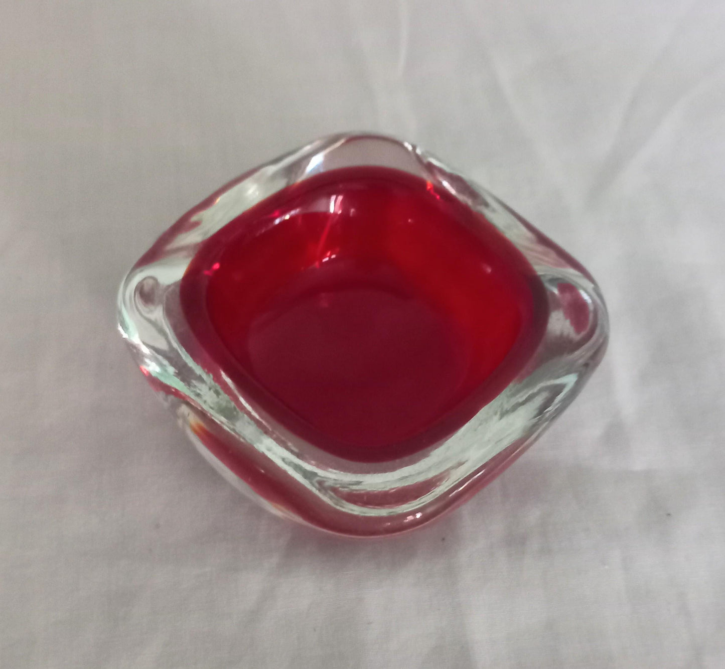 Mid Century Murano glass red & clear cased geode bowl