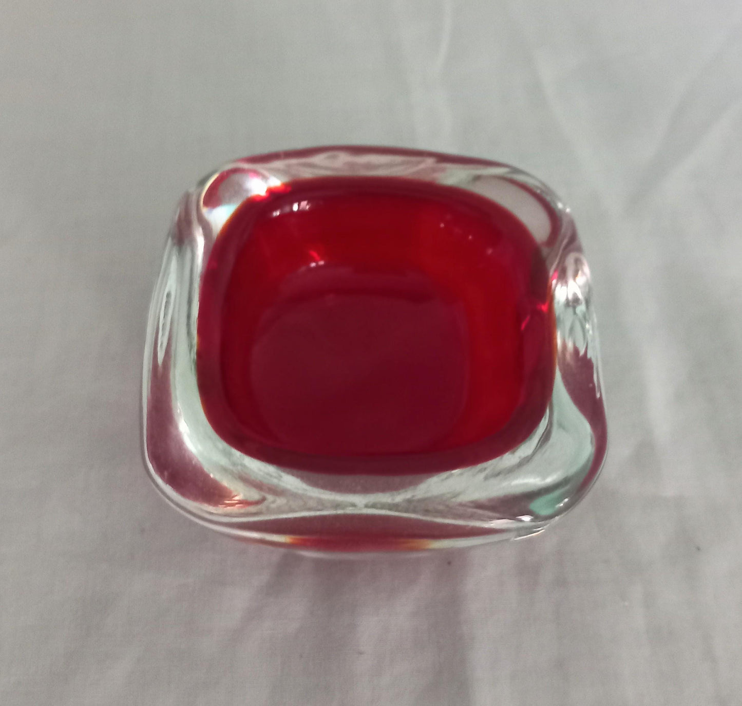 Mid Century Murano glass red & clear cased geode bowl