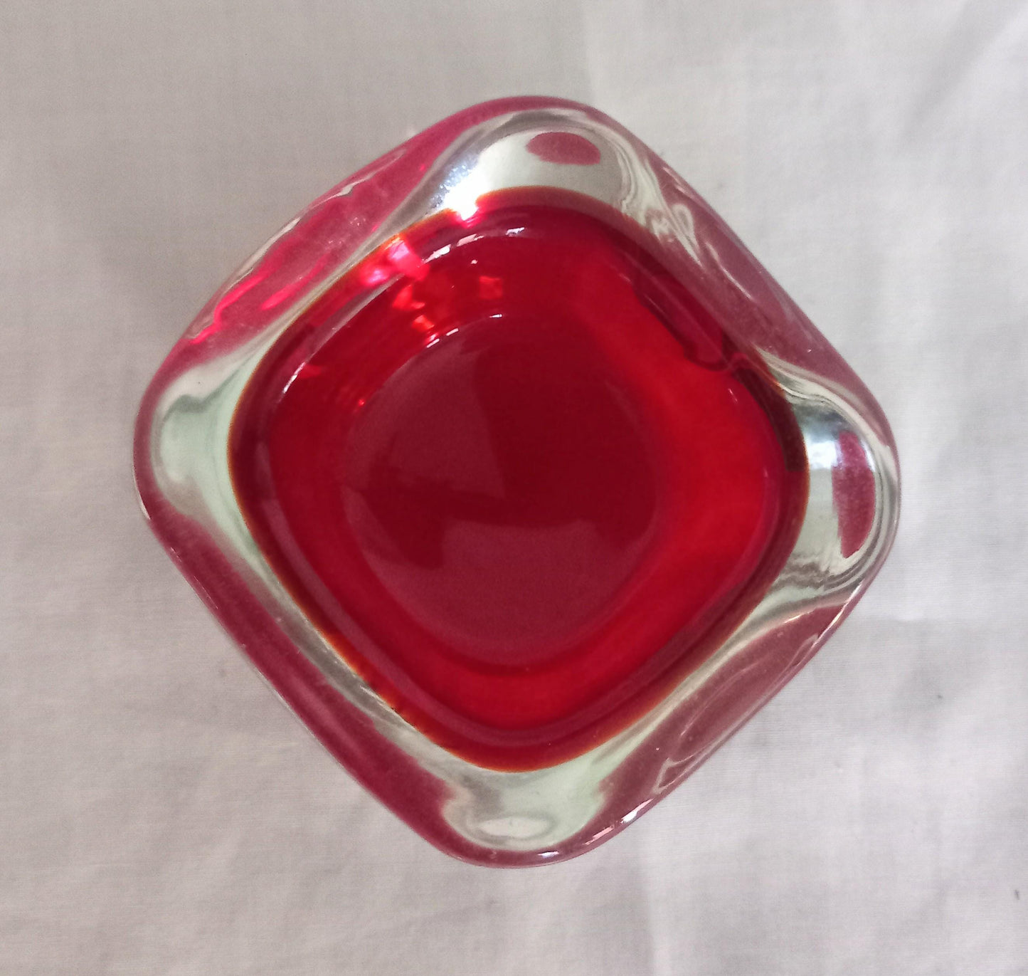 Mid Century Murano glass red & clear cased geode bowl
