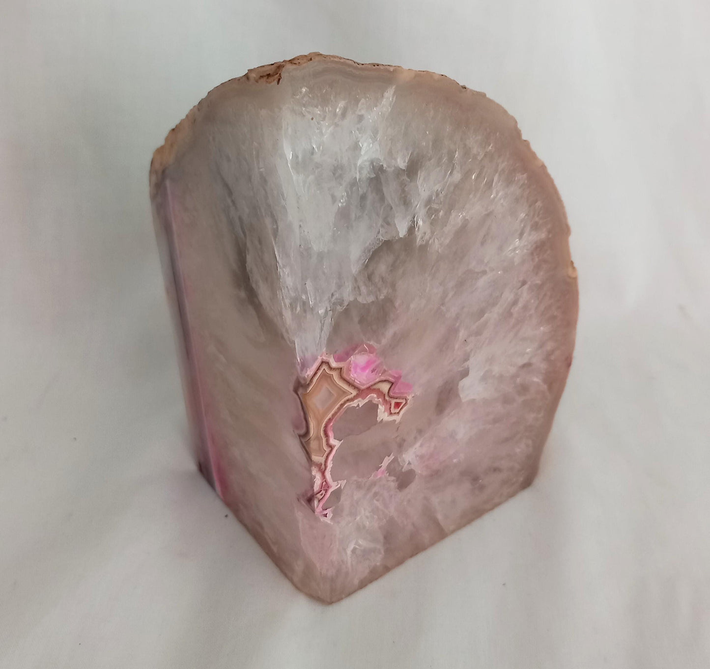 Pink and white quartz crystal stone bookend and tea light holder