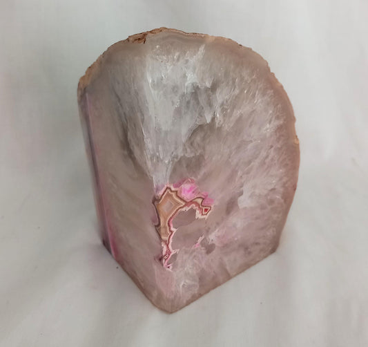 Pink and white quartz crystal stone bookend and tea light holder