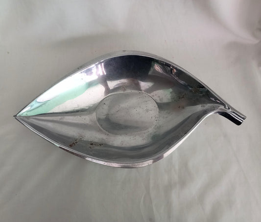 1970s silver chrome plated metal leaf fruit bowl