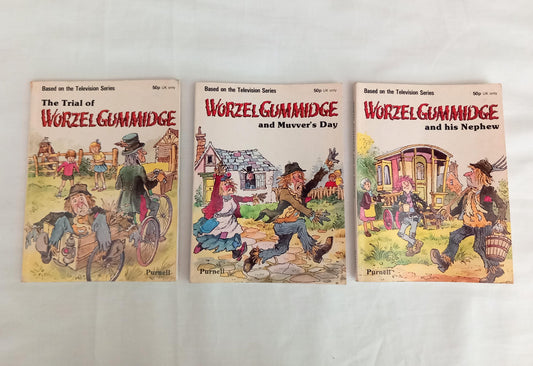 Three vintage Worzel Gummidge Purcell Books, Muvver's Day, Nephew & Trial 1983