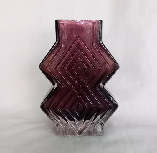 Whitefriars Glass aubergine purple textured Double Diamond vase #9759