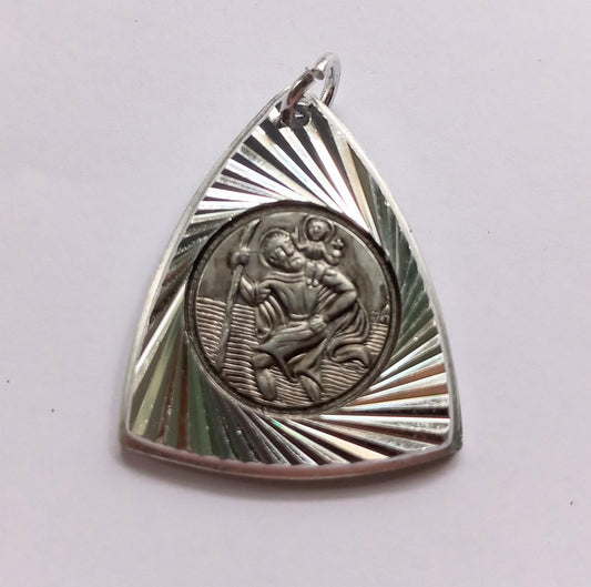 1970s cut steel modernist St Christopher triangular pendant
