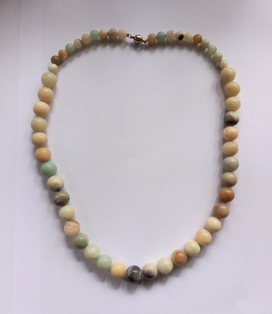 Vintage blue, cream and grey marble semi precious stone bead necklace