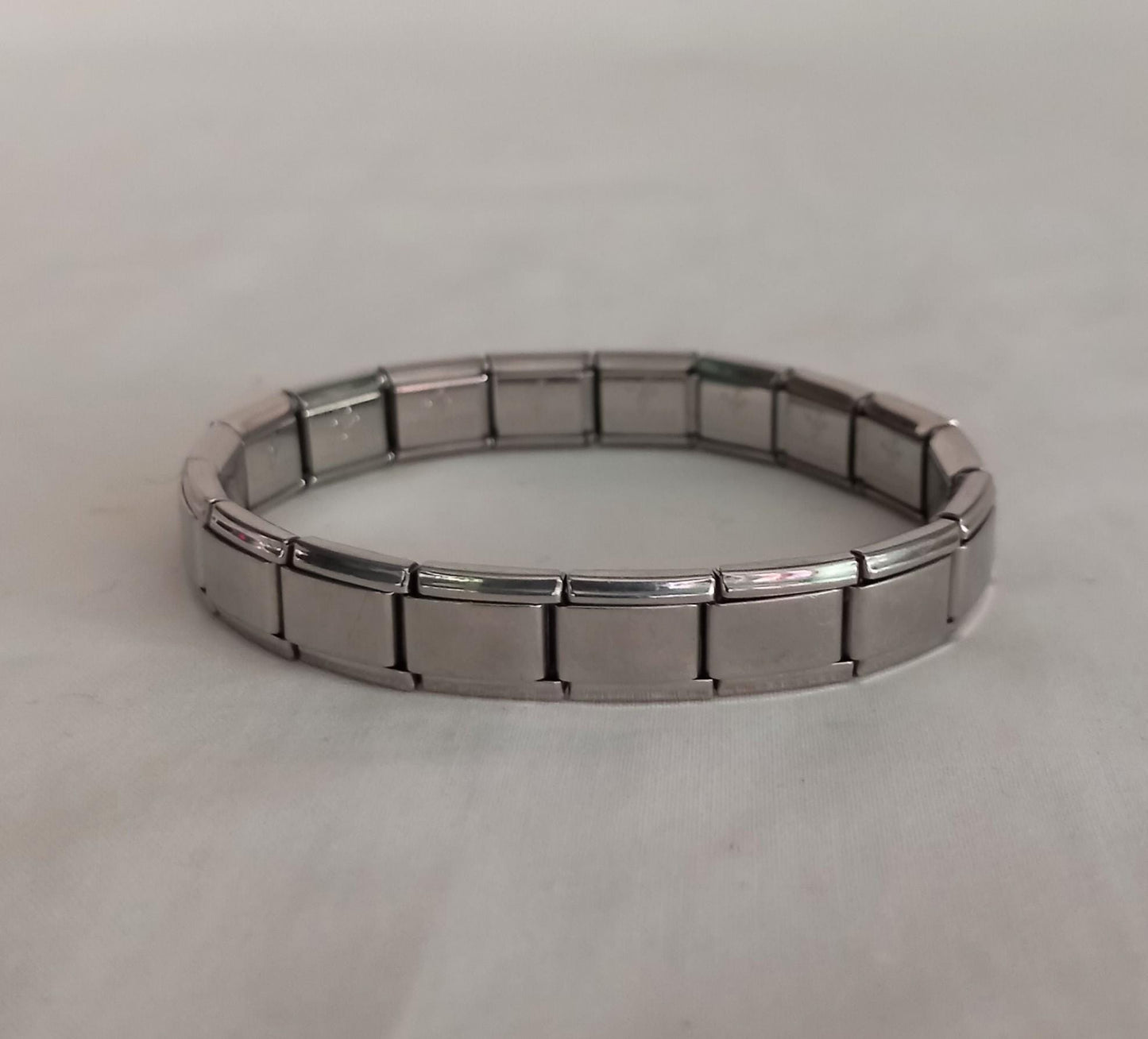 1970s Firenze stainless steel silvertone stretch link bracelet S/M