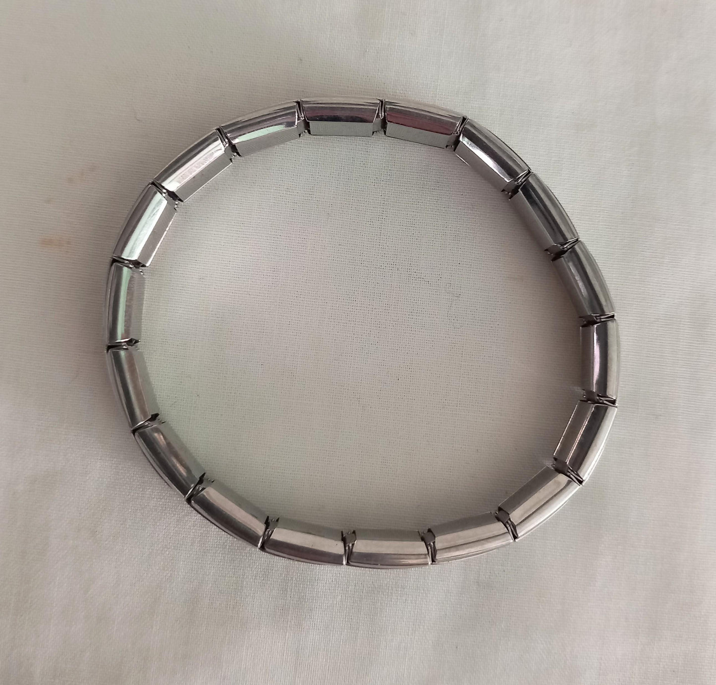 1970s Firenze stainless steel silvertone stretch link bracelet S/M