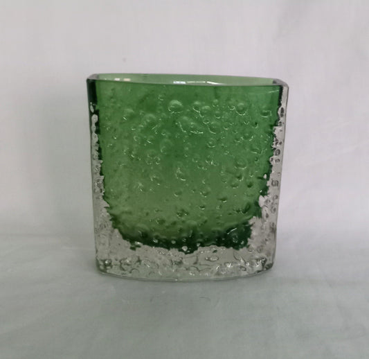 Whitefriars Glass meadow green Bow Fronted Nailhead vase #9685