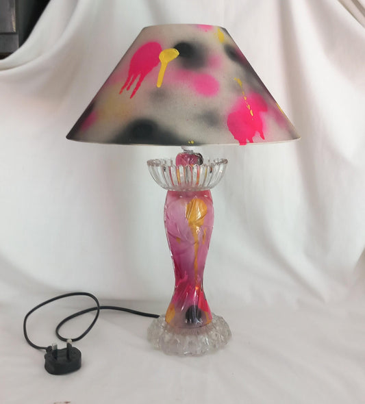 OOAK hand made hot pink, black & yellow graffiti table lamp and shade