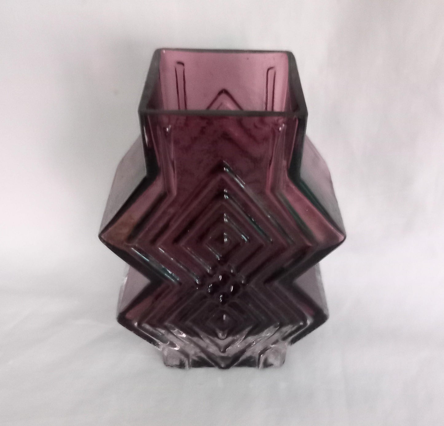 Whitefriars Glass aubergine purple textured Double Diamond vase #9759