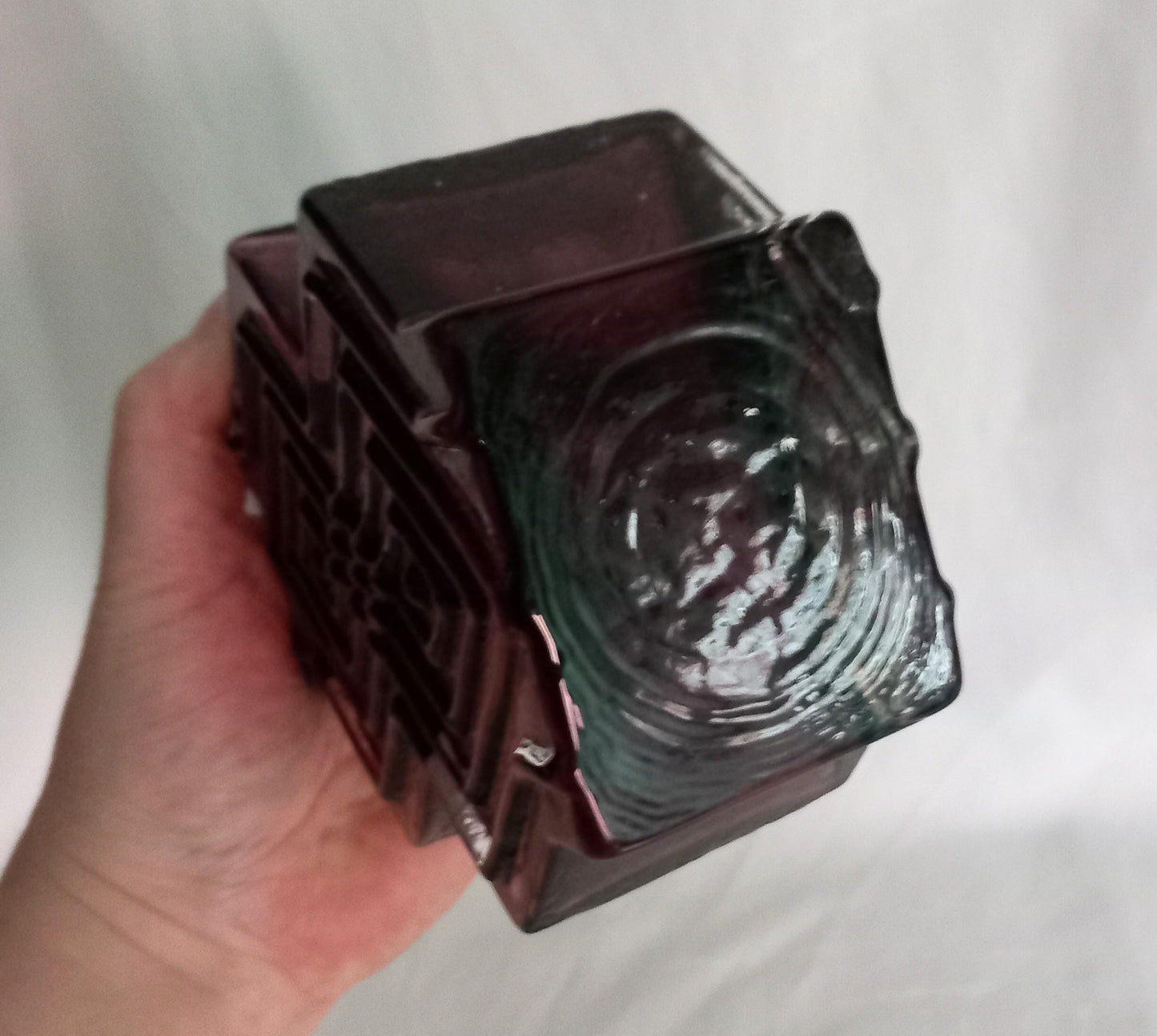 Whitefriars Glass aubergine purple textured Double Diamond vase #9759