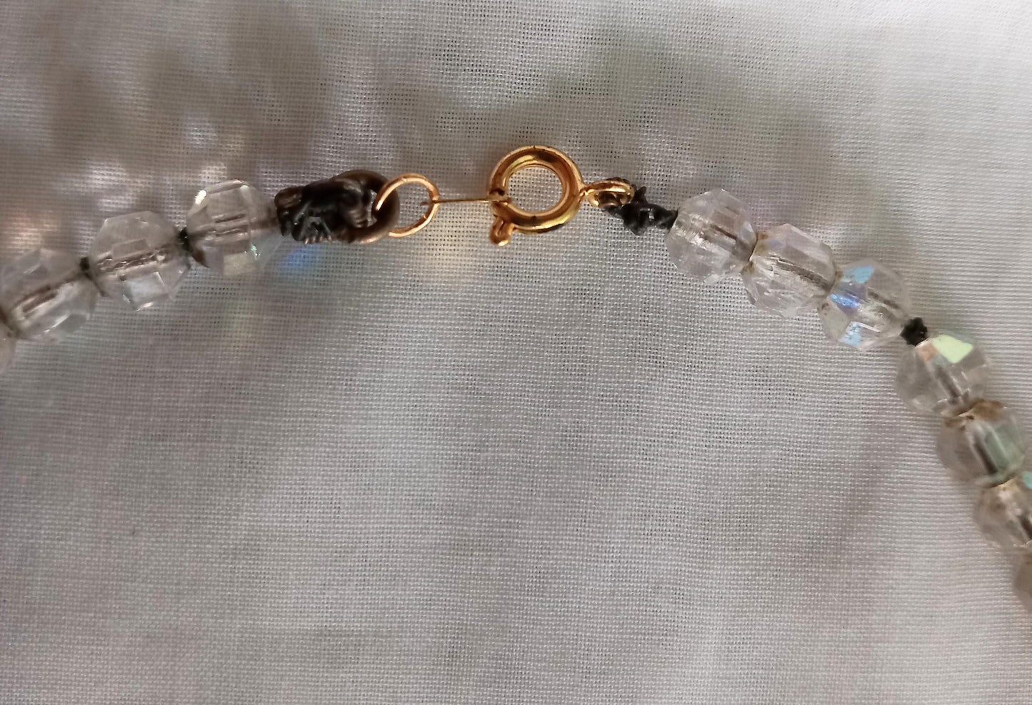 1950s aurora borealis glass faceted crystal graduated bead necklace