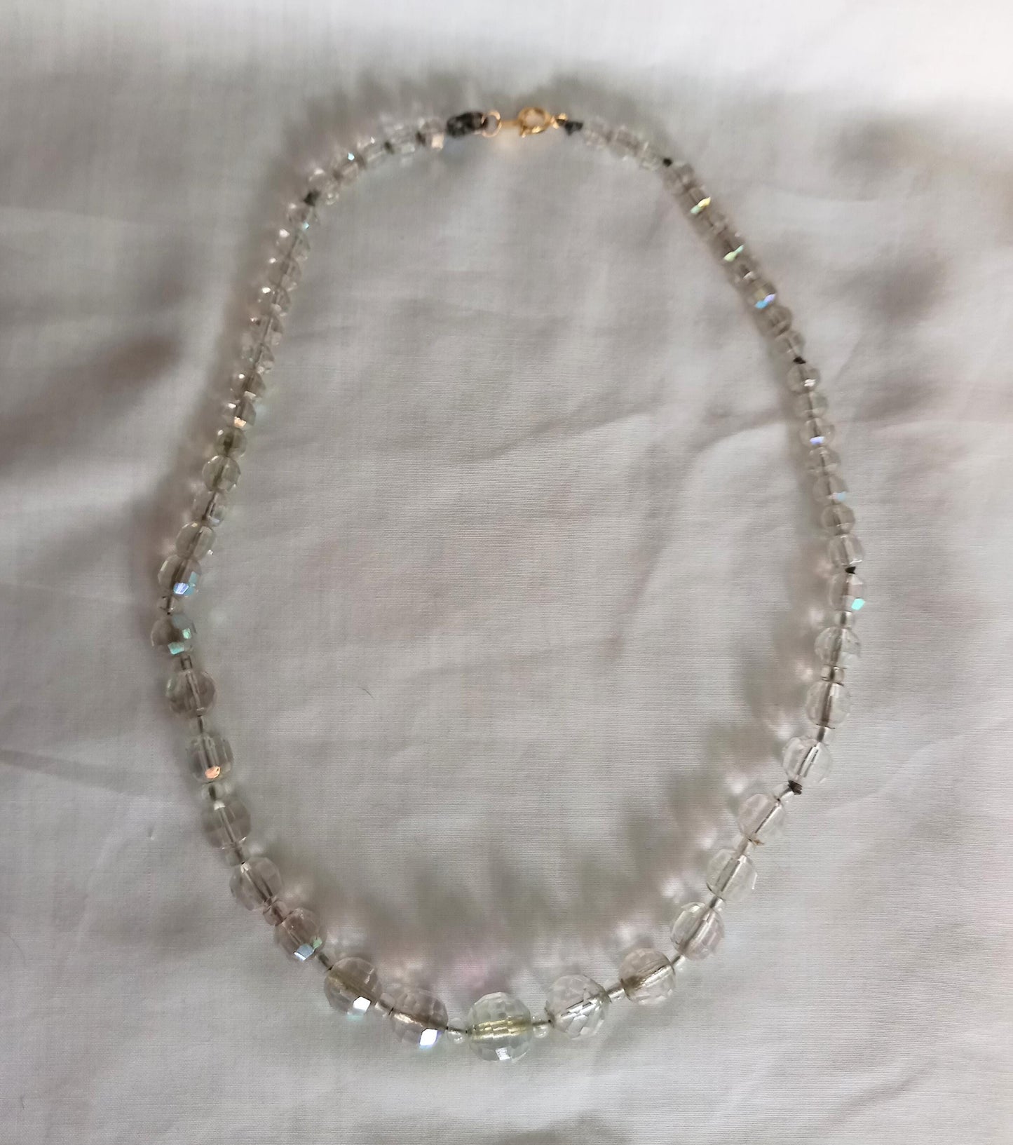 1950s aurora borealis glass faceted crystal graduated bead necklace
