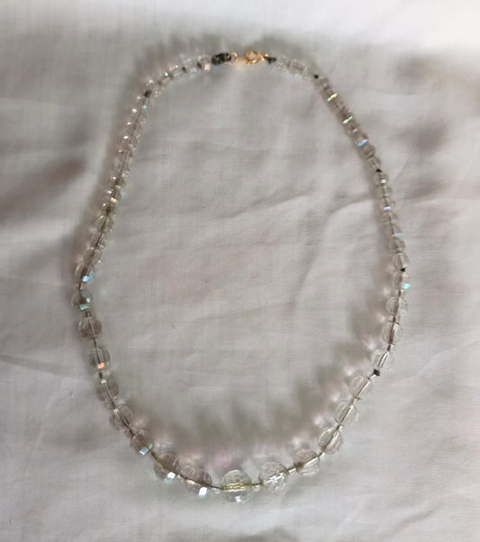 1950s aurora borealis glass faceted crystal graduated bead necklace
