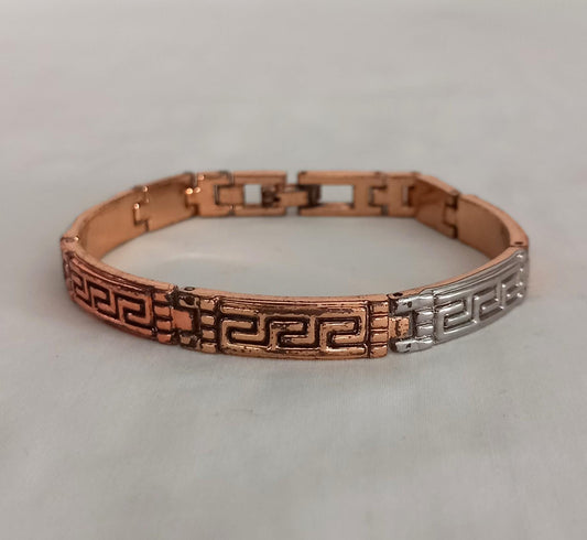 1980s gold plated tricolour Greek Key chain link bracelet unisex