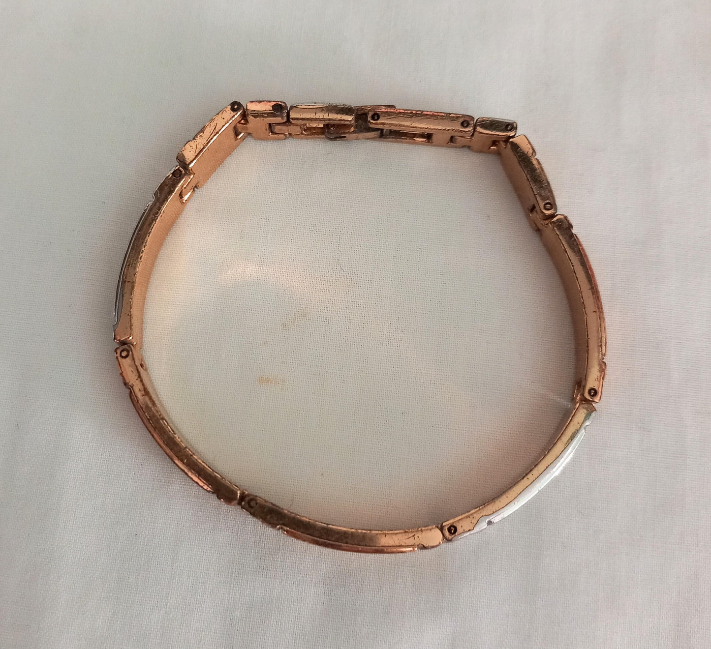 1980s gold plated tricolour Greek Key chain link bracelet unisex