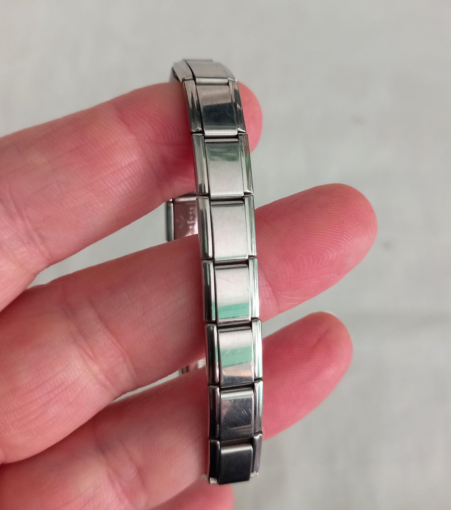 1970s Firenze stainless steel silvertone stretch link bracelet S/M