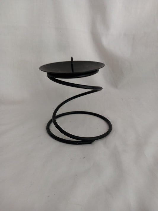 1990s black wrought iron spiral candlestick candle holder 4.5"