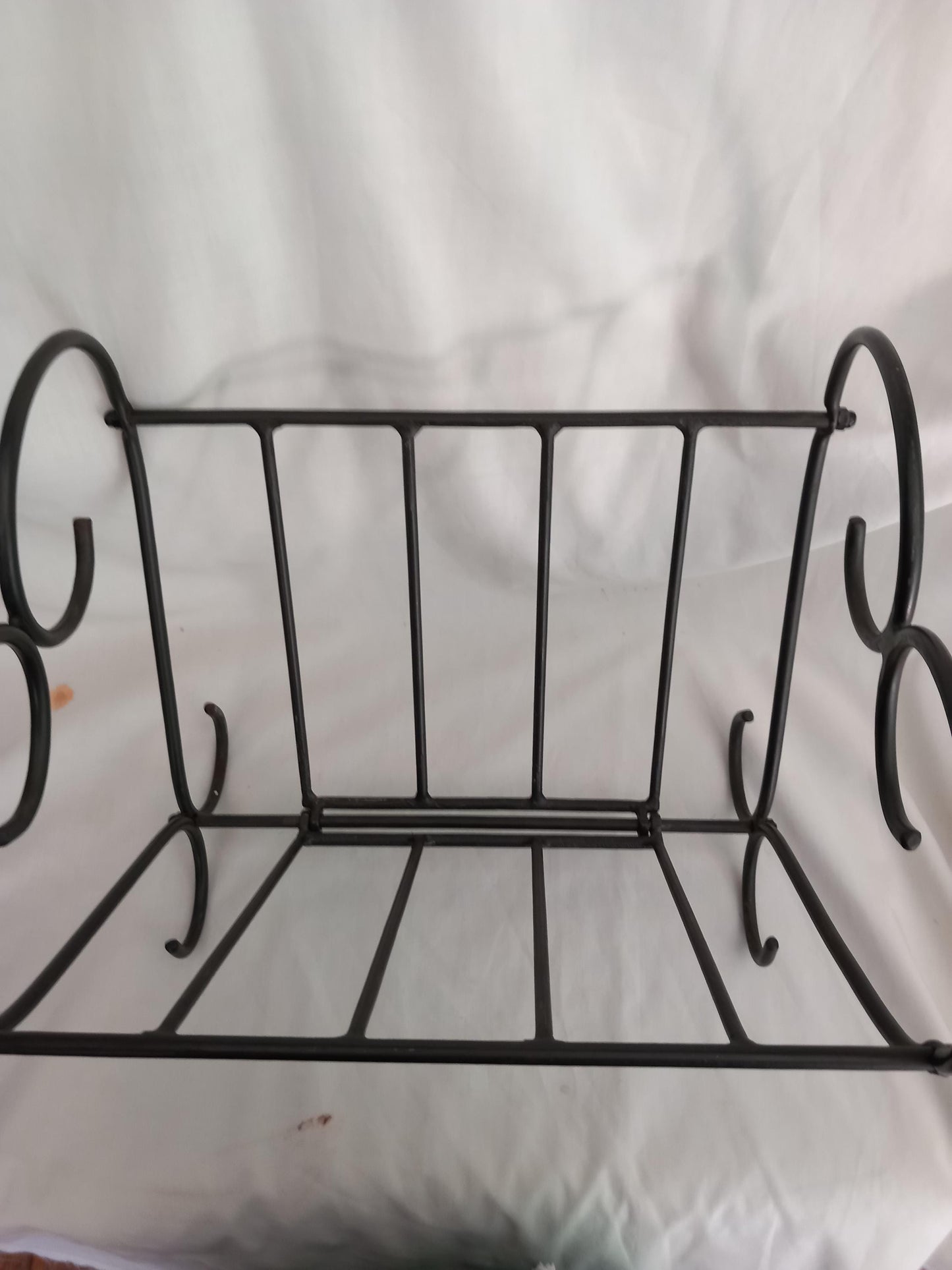 Late 20th century vintage black wrought iron folding log basket