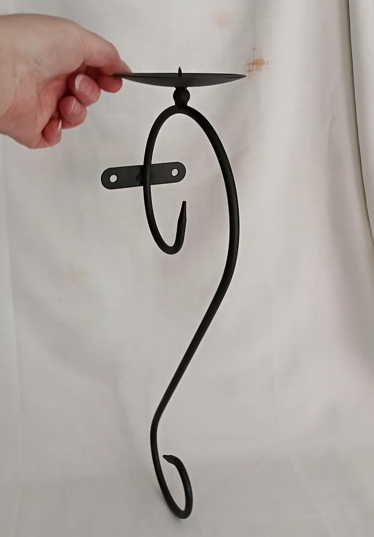 Pair of 1990s black wrought iron large wall candle sconces holders