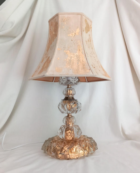OOAK hand made clear crystal and gold leaf table lamp & shade