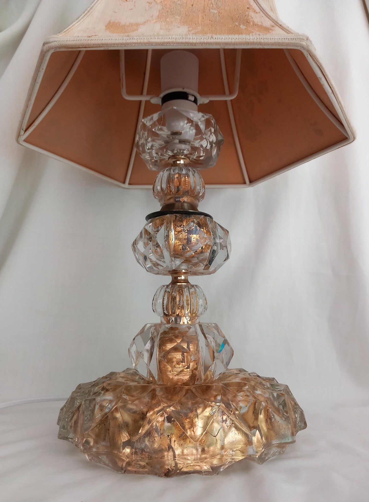 OOAK hand made clear crystal and gold leaf table lamp & shade