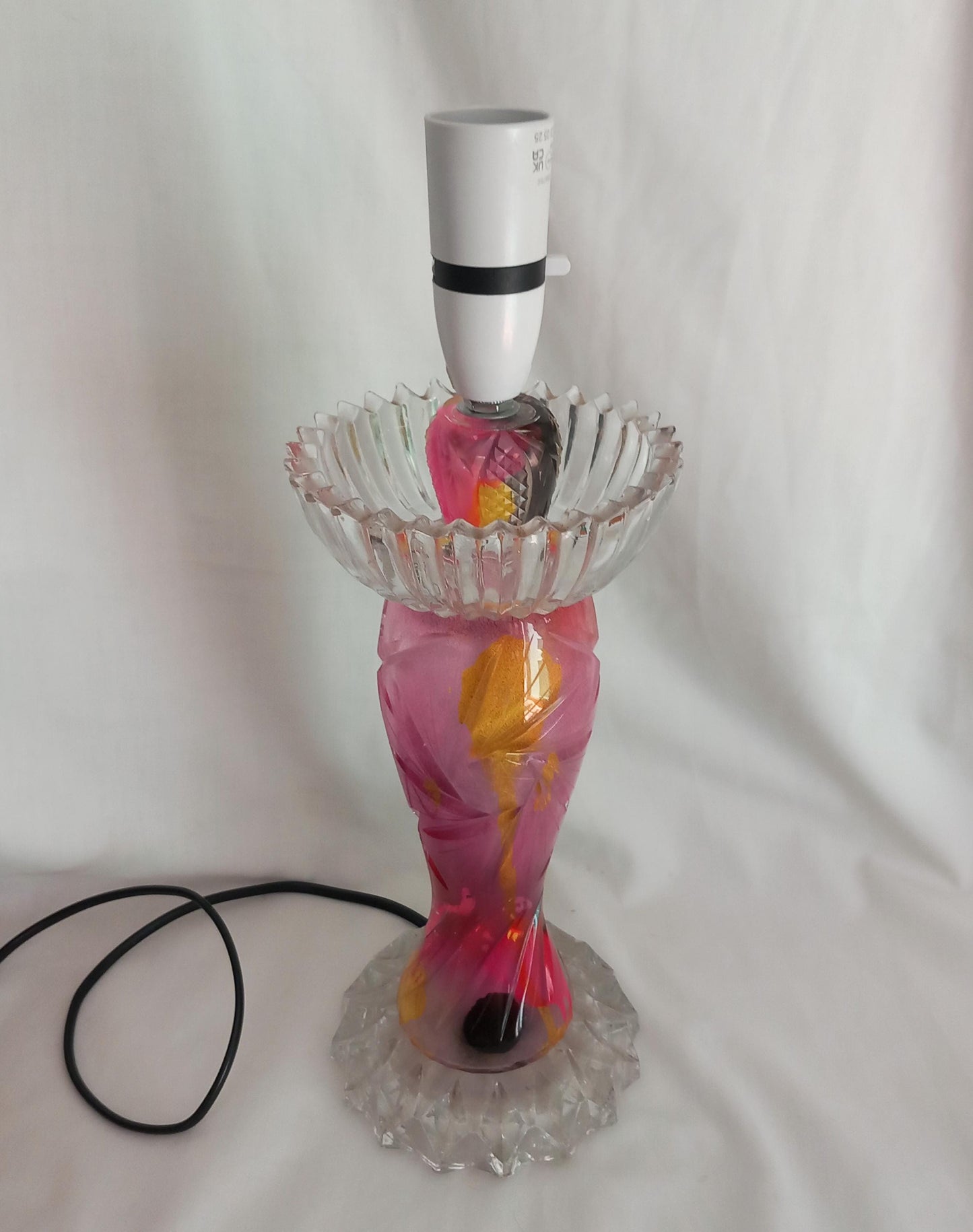 OOAK hand made hot pink, black & yellow graffiti table lamp and shade