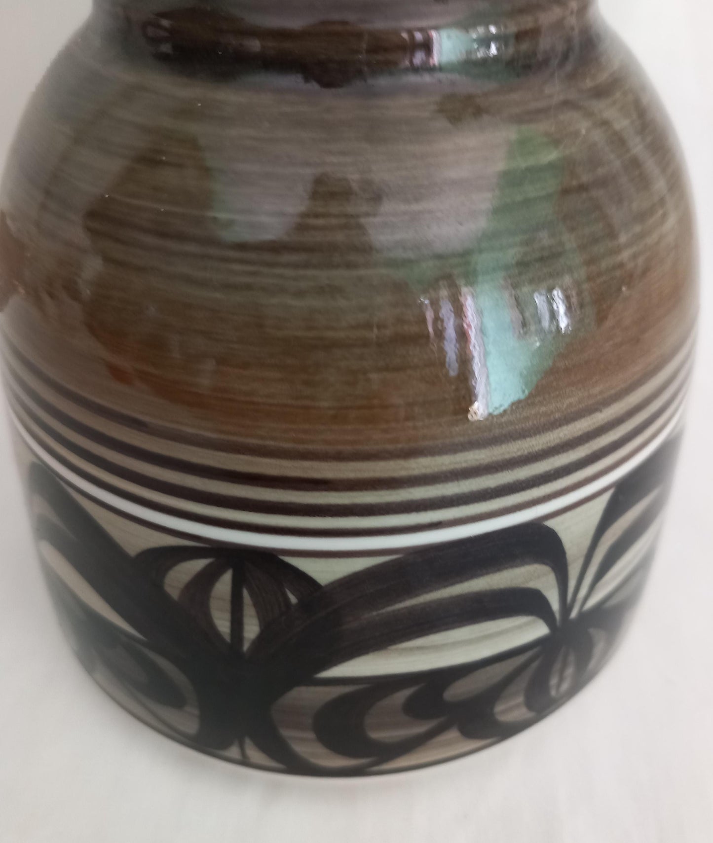 1970s green ceramic Jersey Pottery studio pottery table lamp