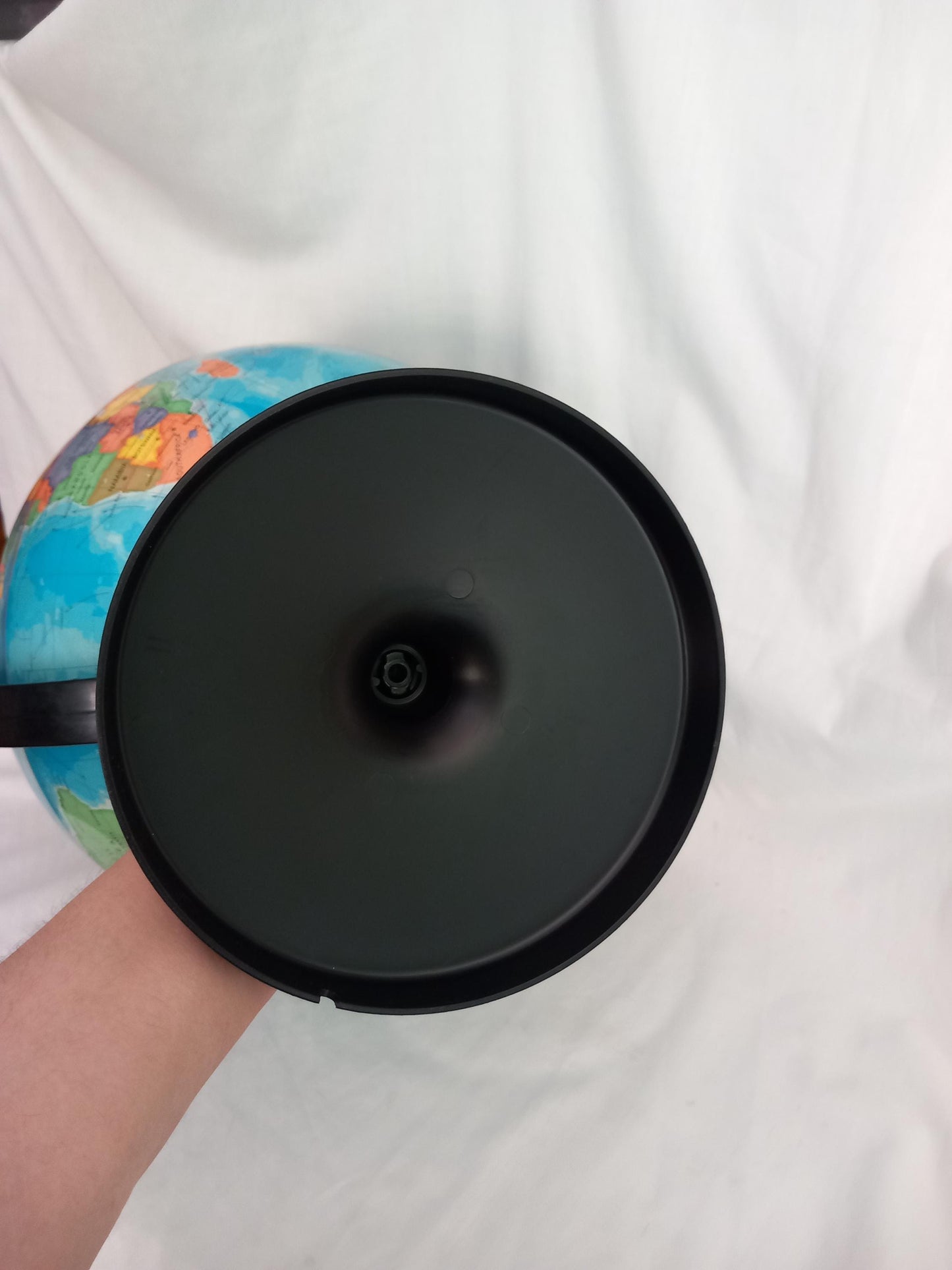 Large colourful world globe on black base 17.75"