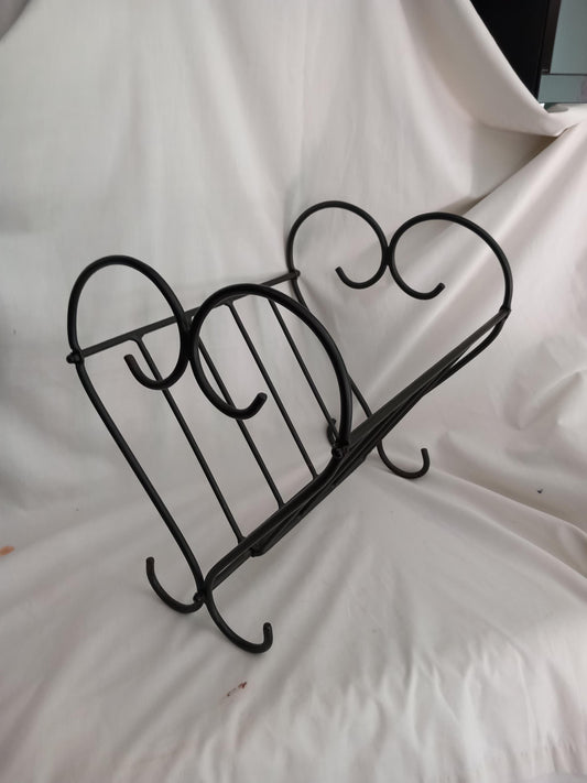 Late 20th century vintage black wrought iron folding log basket