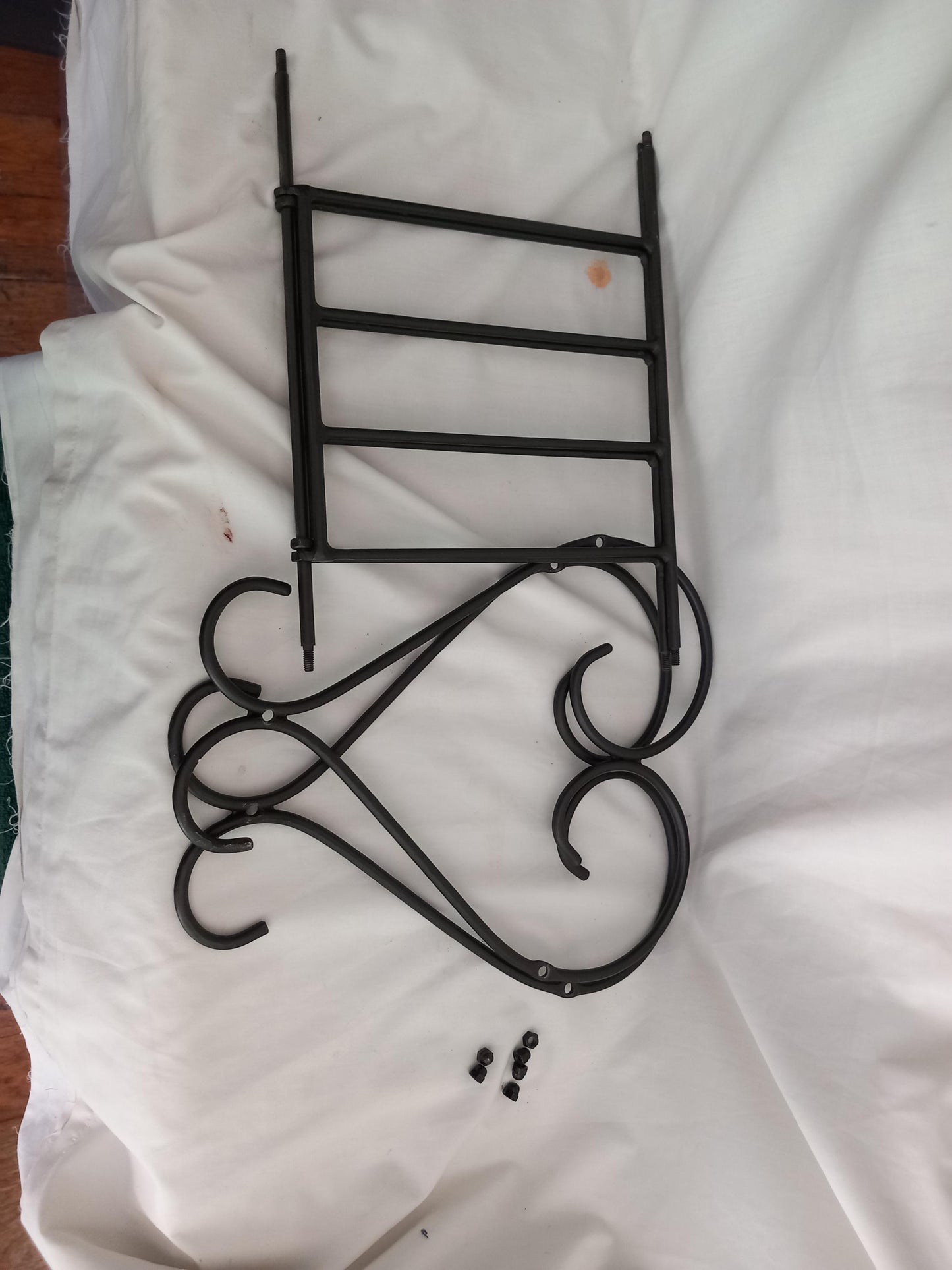 Late 20th century vintage black wrought iron folding log basket
