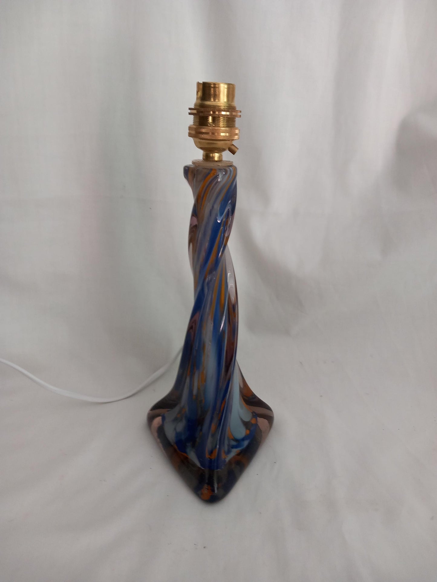 Mid century blue, orange and white Murano glass accent lamp