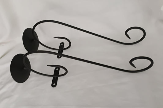 Pair of 1990s black wrought iron large wall candle sconces holders