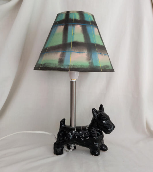 Hand made Scottie dog accent lamp with hand painted tartan shade