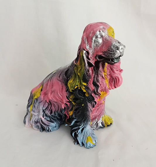 Hand painted pop art paint drip Spaniel dog Statue
