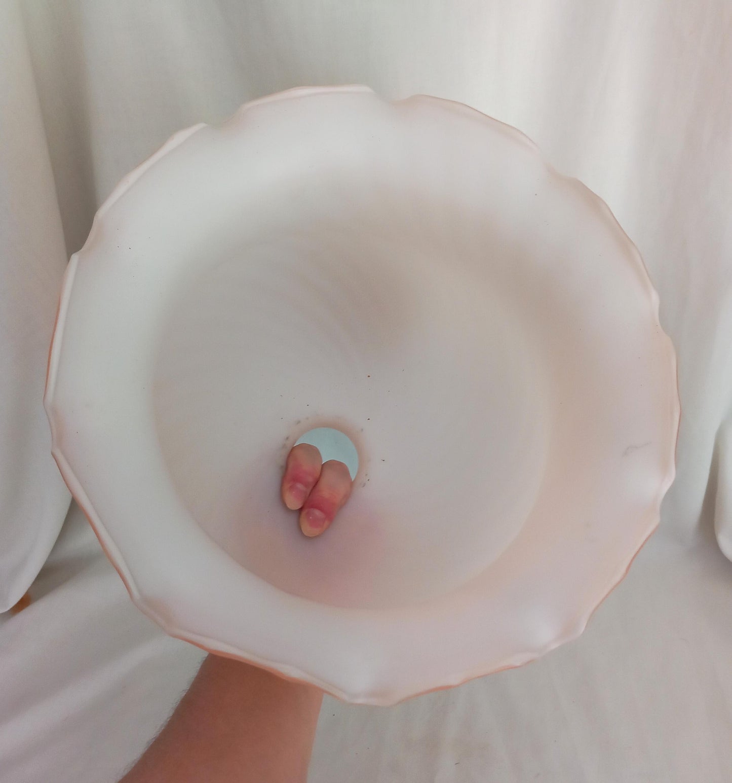 Vintage pink ribbed satin glass pendant lampshade 9.5"