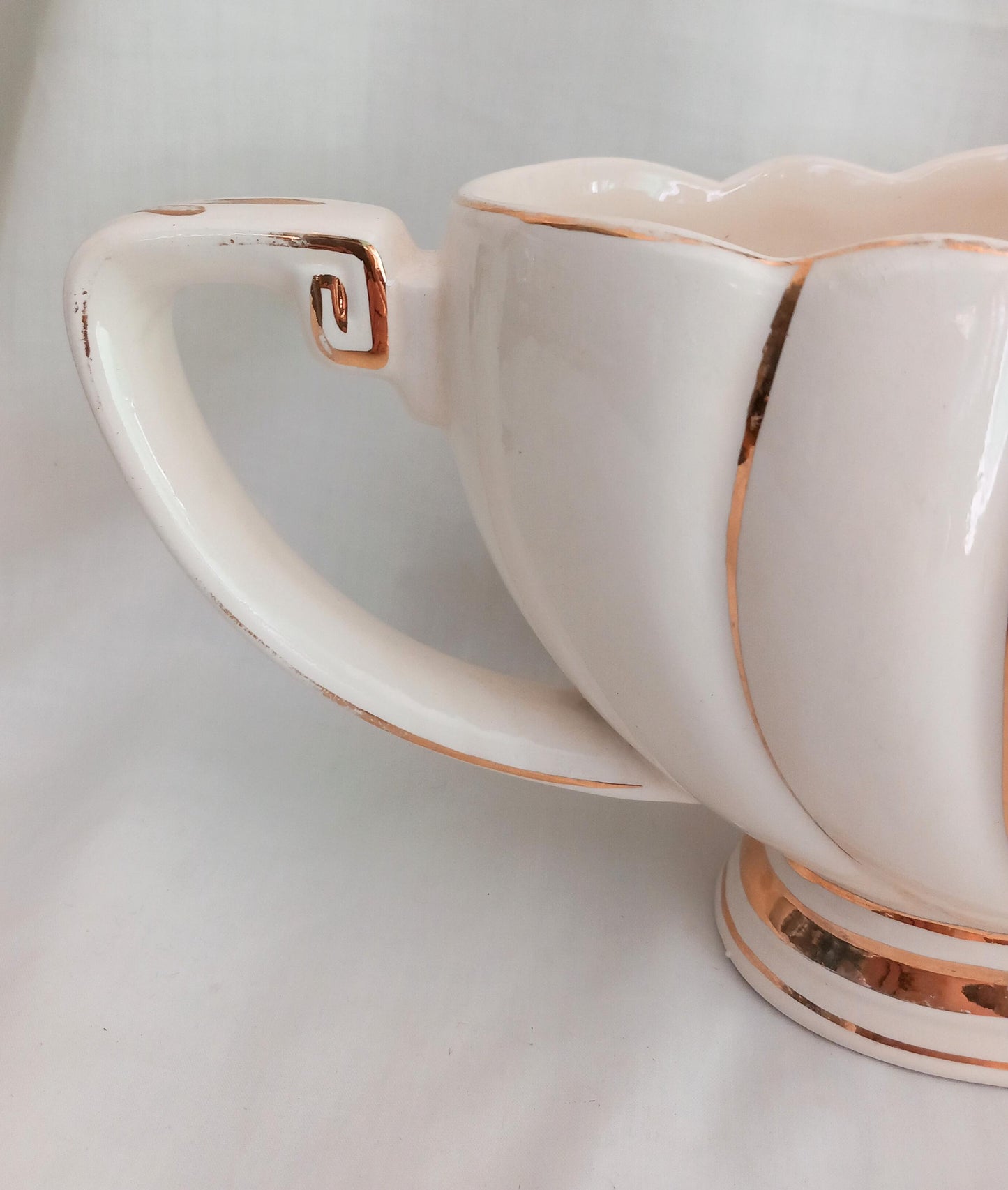 C1950s white & gold double handle ceramic posy vase