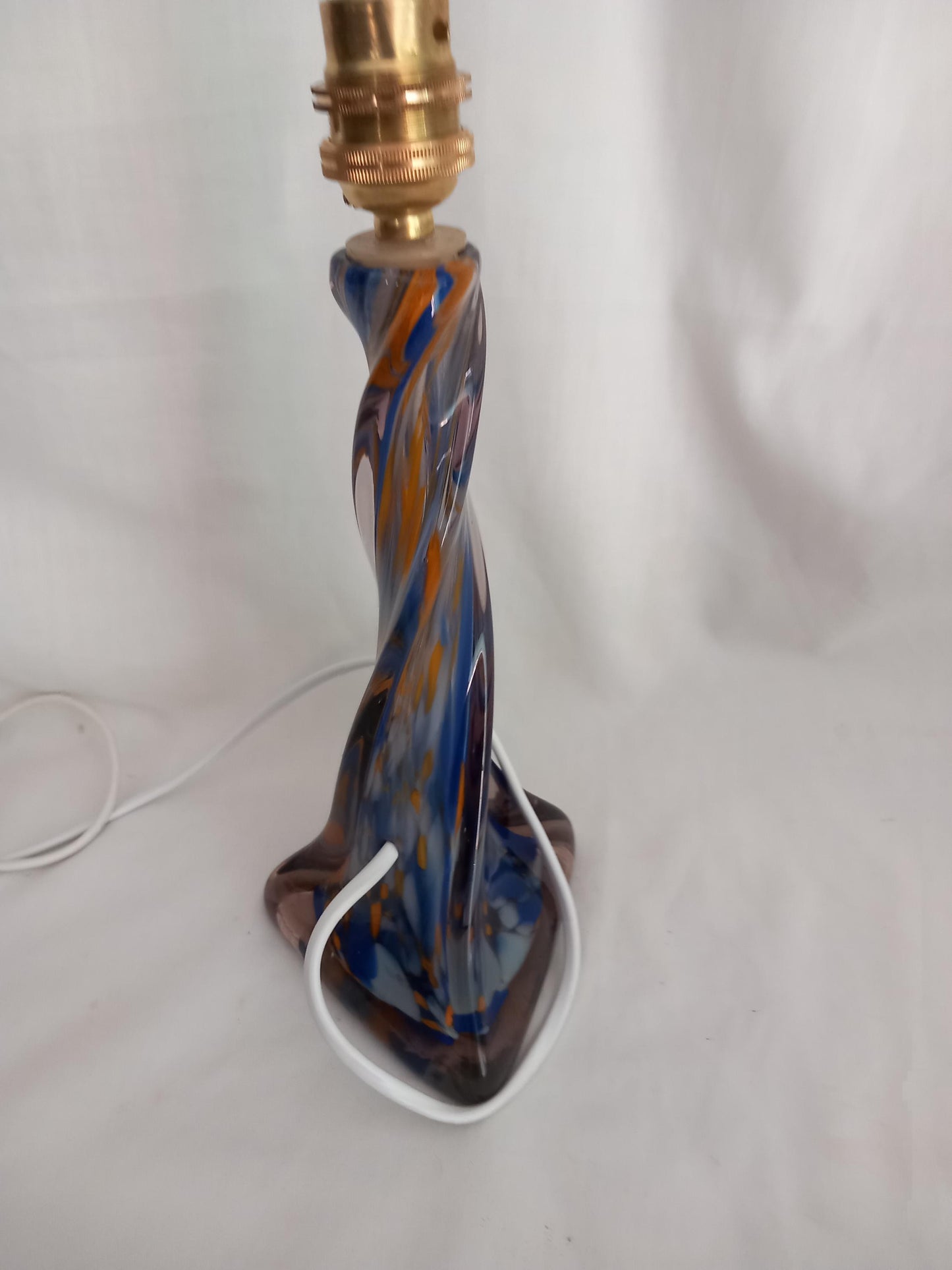 Mid century blue, orange and white Murano glass accent lamp